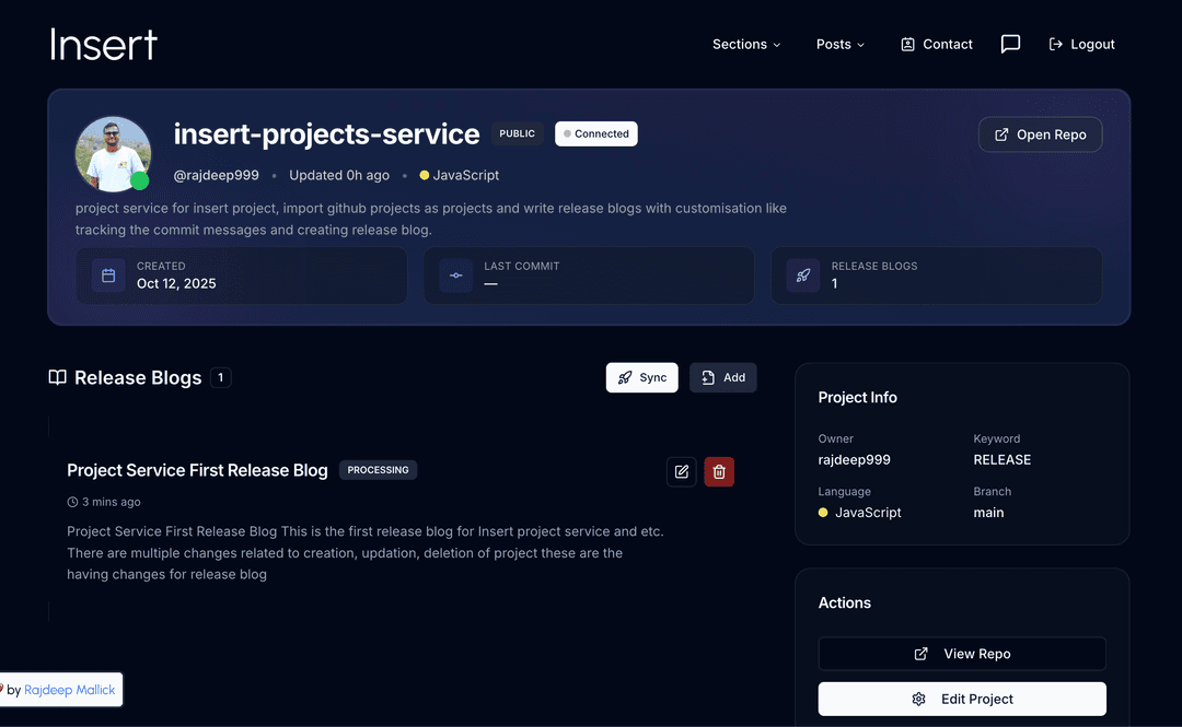 Insert project dashboard