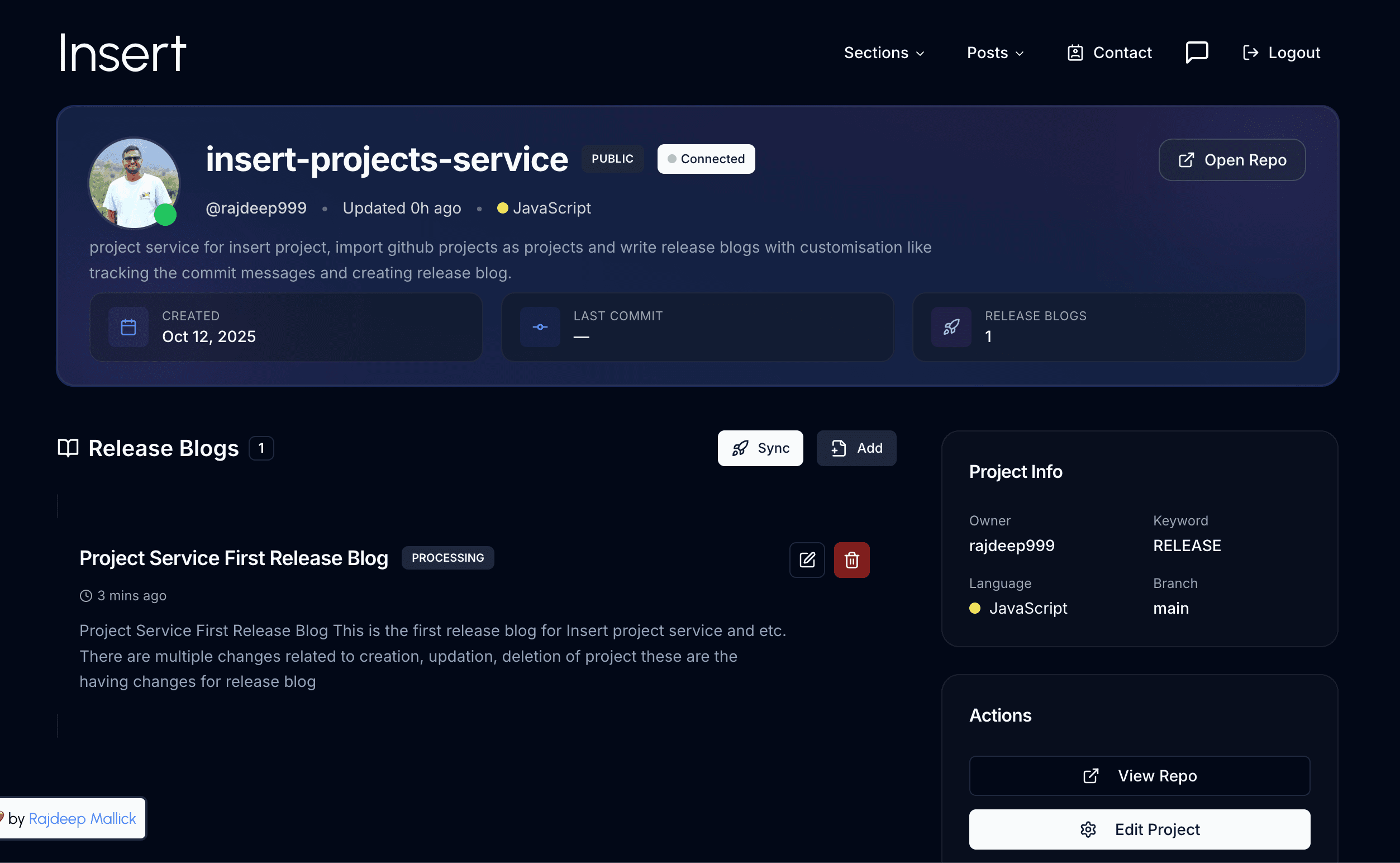 Project dashboard and releases