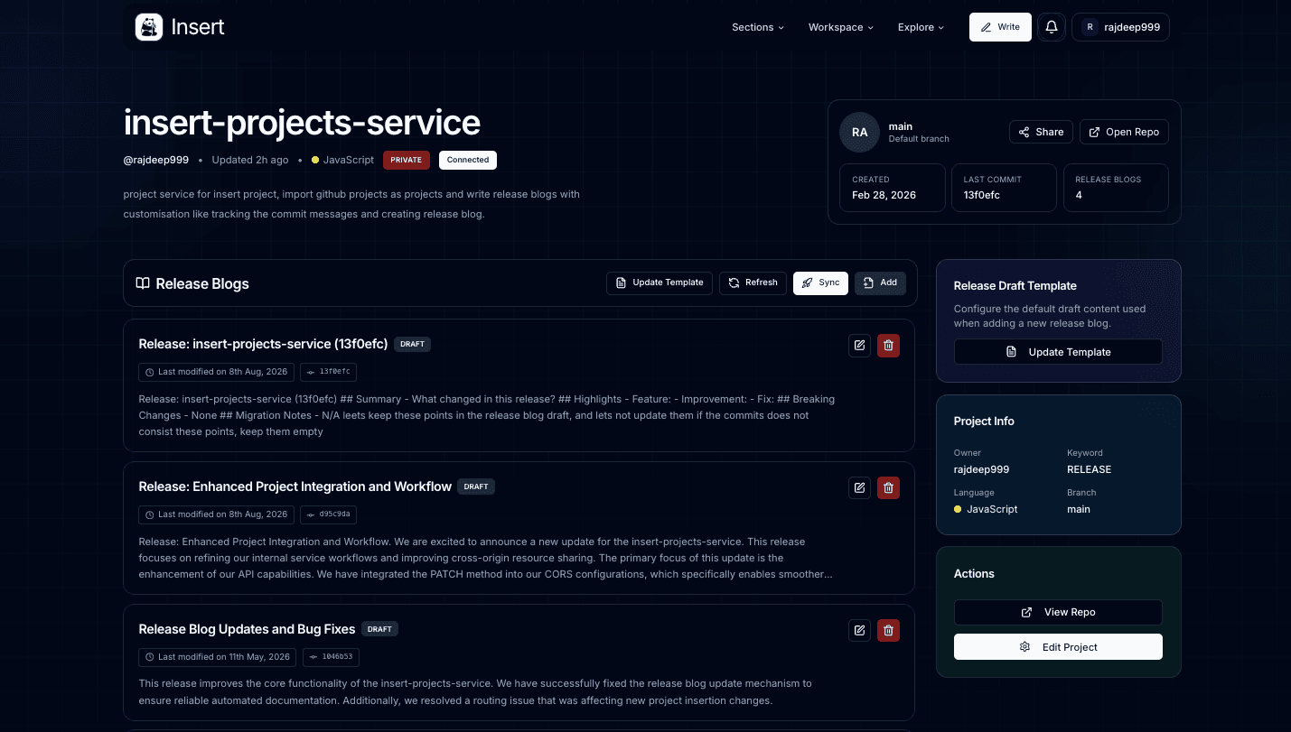 Insert Projects workspace